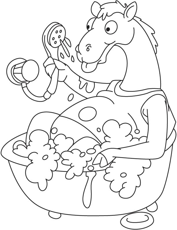 Camel bathing in tub coloring page