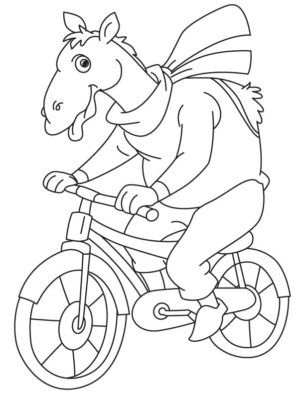 Camel cycling coloring page