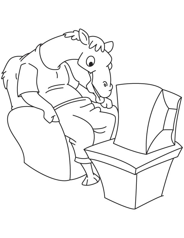 Camel watching tv coloring page