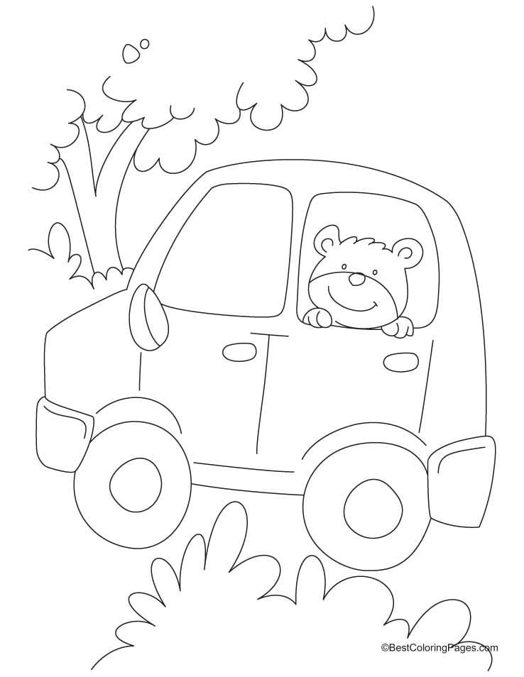 Teddy bear sitting in a car coloring pages
