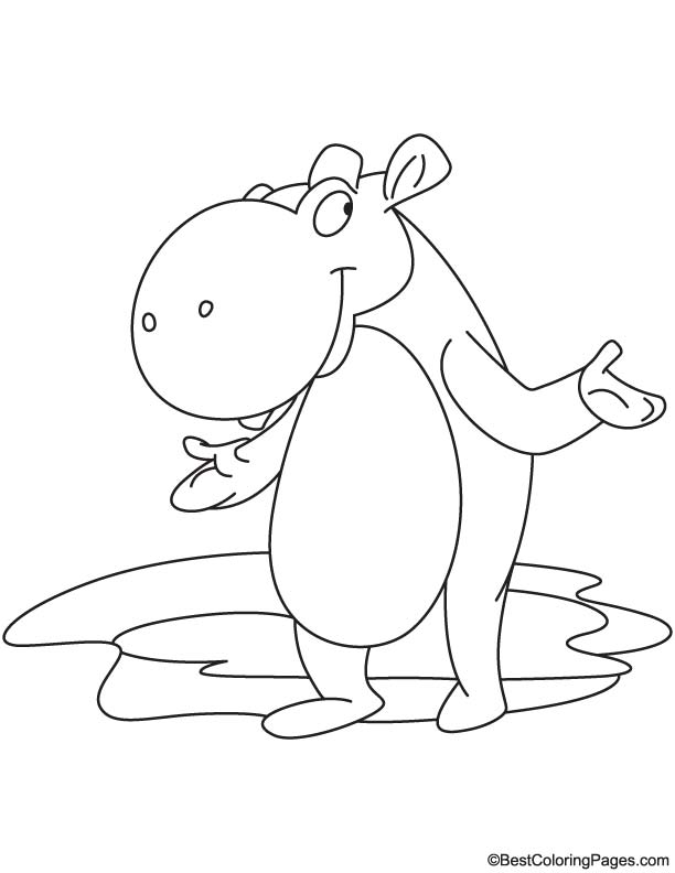 Cartoon hippo animal coloring page