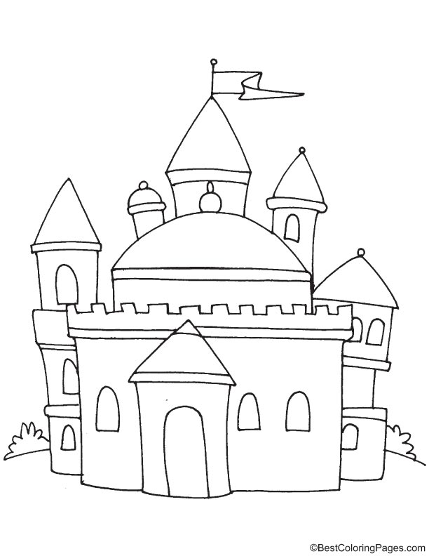 Castle with flag coloring page