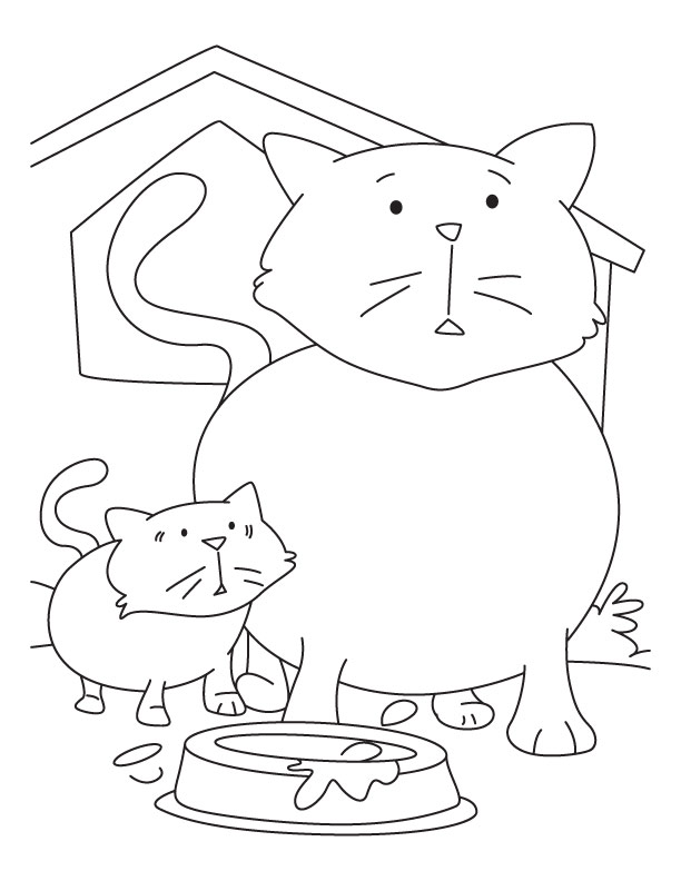 Kitten with mother cat coloring pages