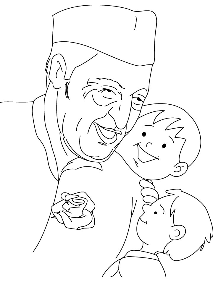 Chacha Nehru enjoying with children coloring page