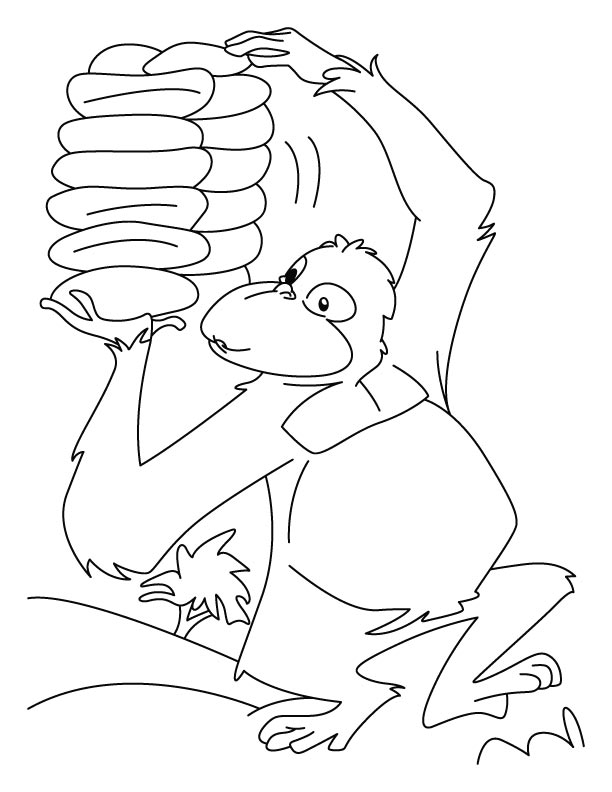 Chimpanzee busy in piling coloring pages