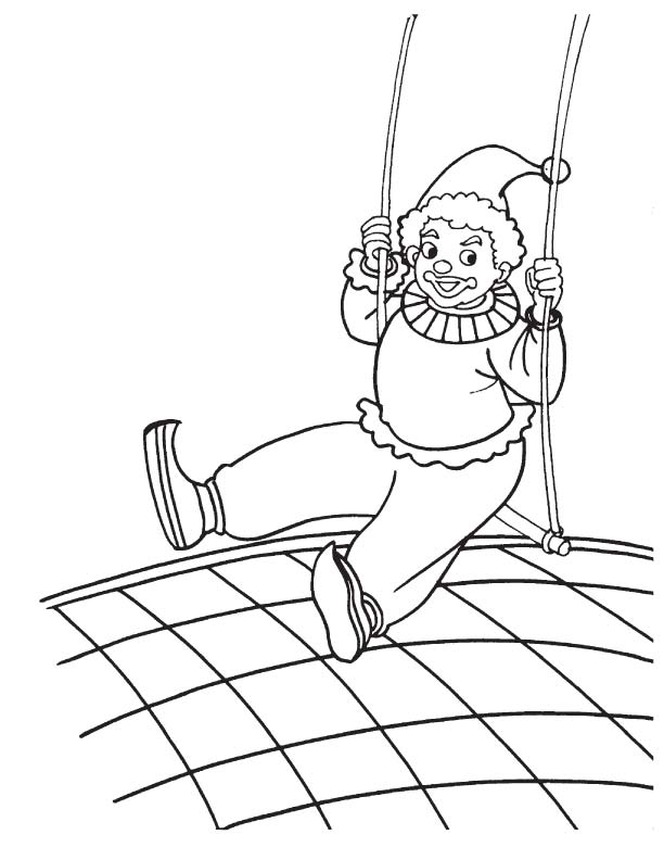 Clown acrobat swinging coloring page