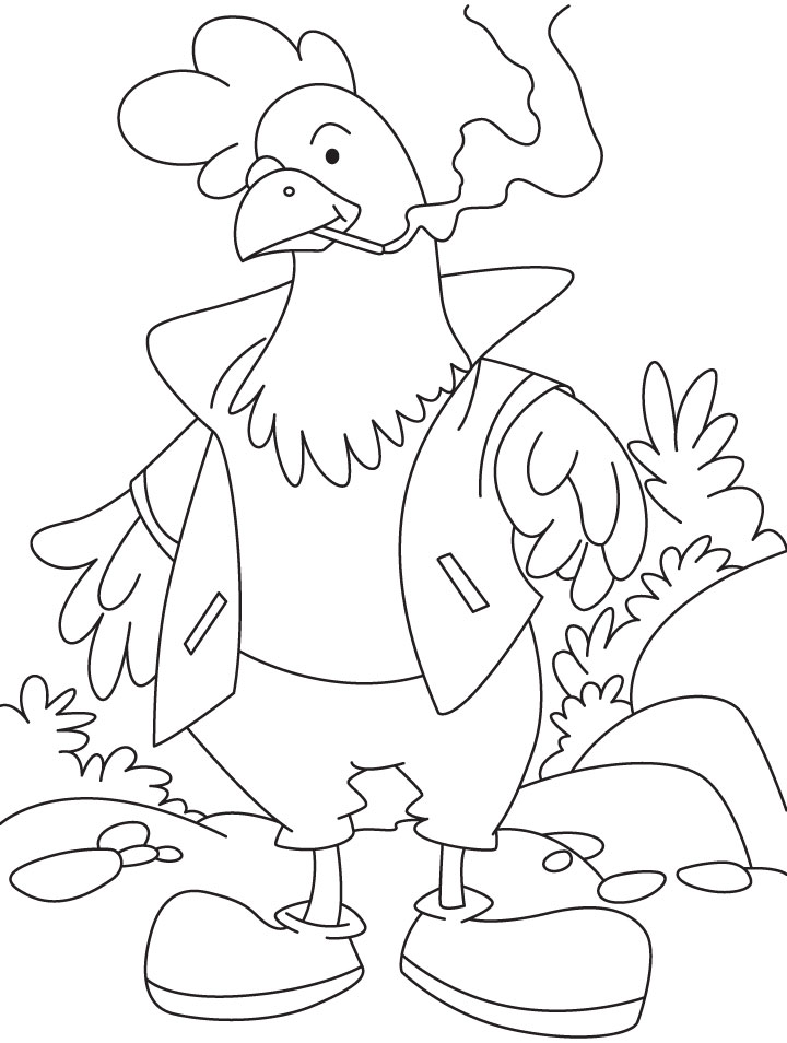 rooster smoking coloring page