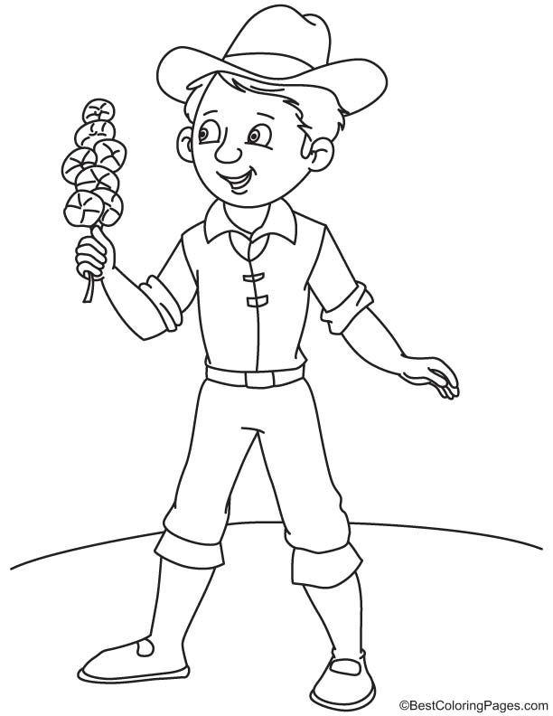 Cowboy with orchid coloring page