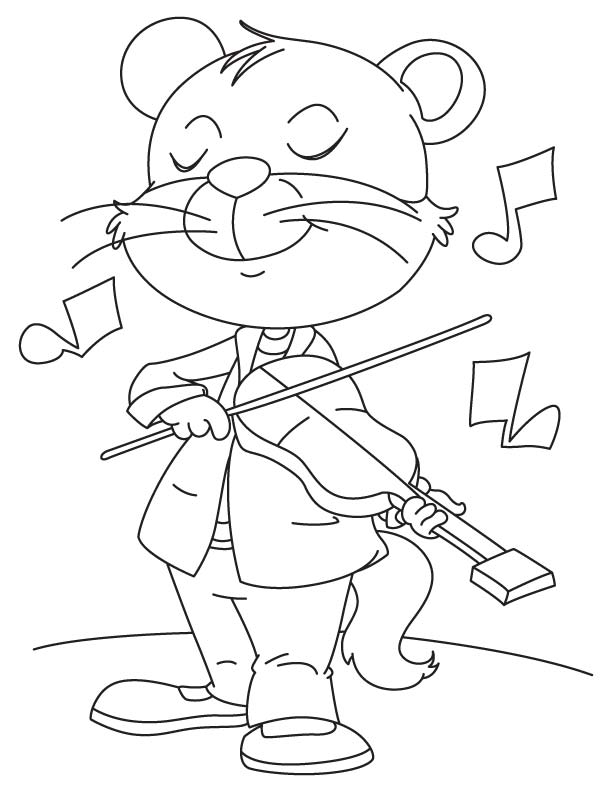 Crazy cat playing a violin coloring page