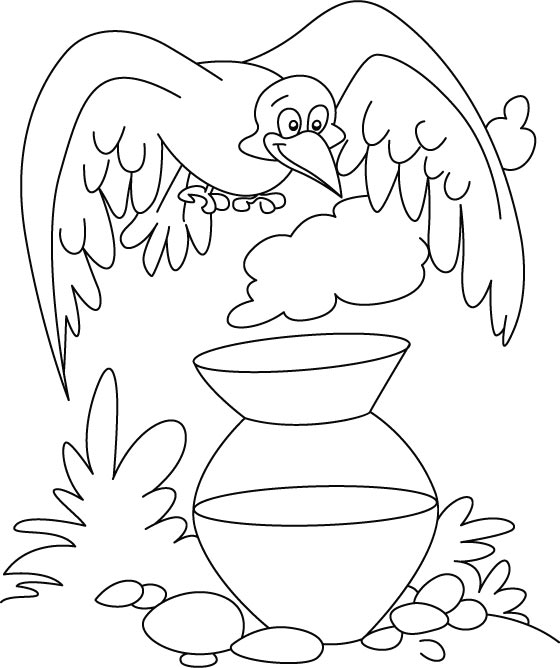 A thirsty crow coloring page