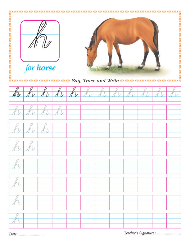 Cursive small letter h practice worksheet