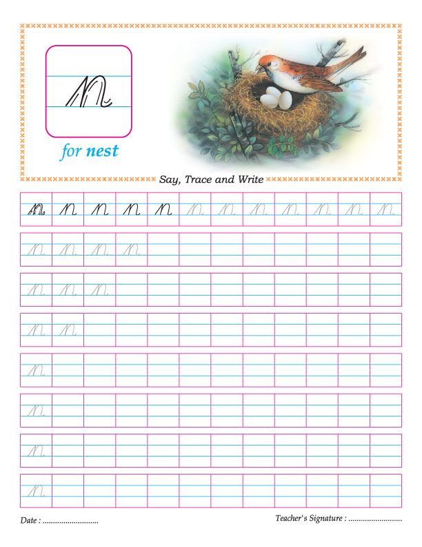 Cursive small letter n practice worksheet