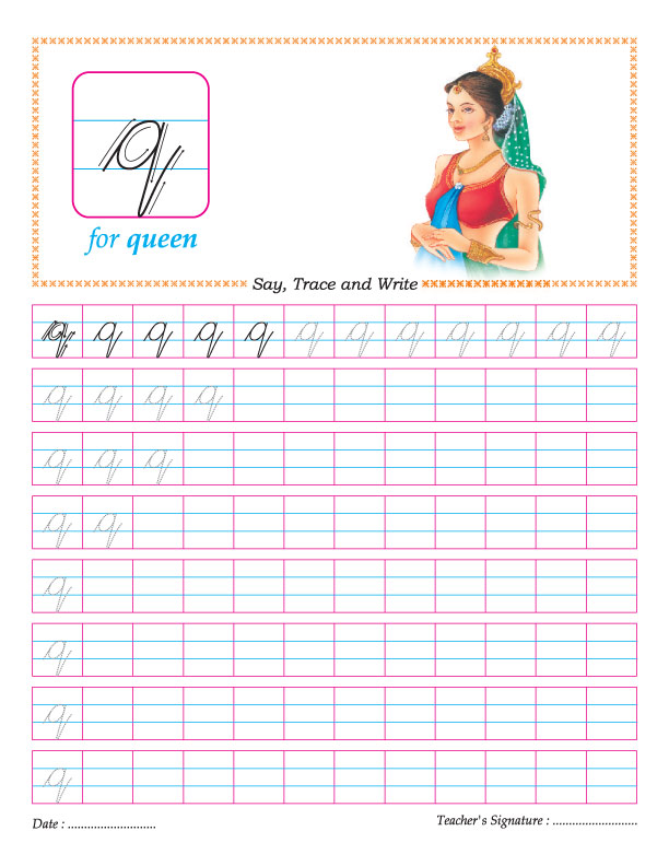 Cursive small letter q practice worksheet