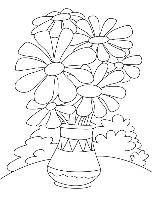 Daisy flower pot coloring page
