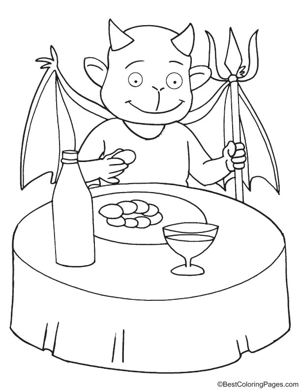 Devil having wine and food coloring page