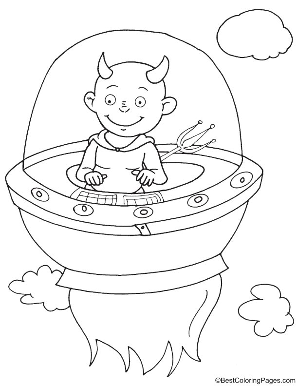 Devil in UFO coloring page
