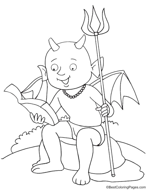 Devil reading the bible coloring page
