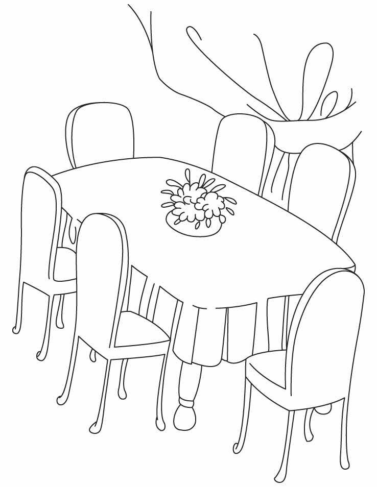 Six chair dinning table coloring pages