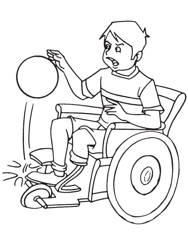 Disabled boy with basketball coloring page