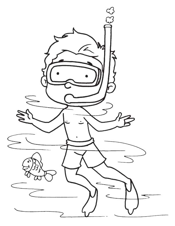 Diver in the sea coloring page