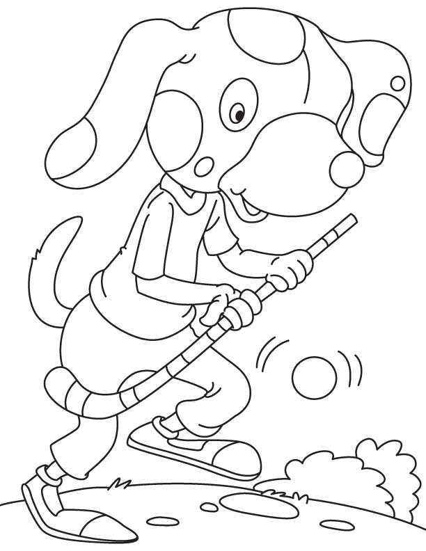 Dog playing hockey coloring page