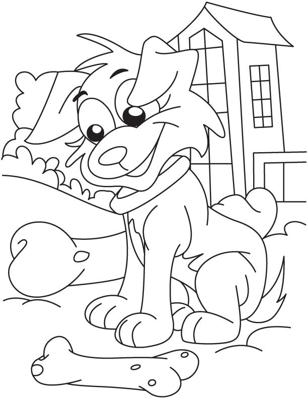 Dog watching a bone coloring page