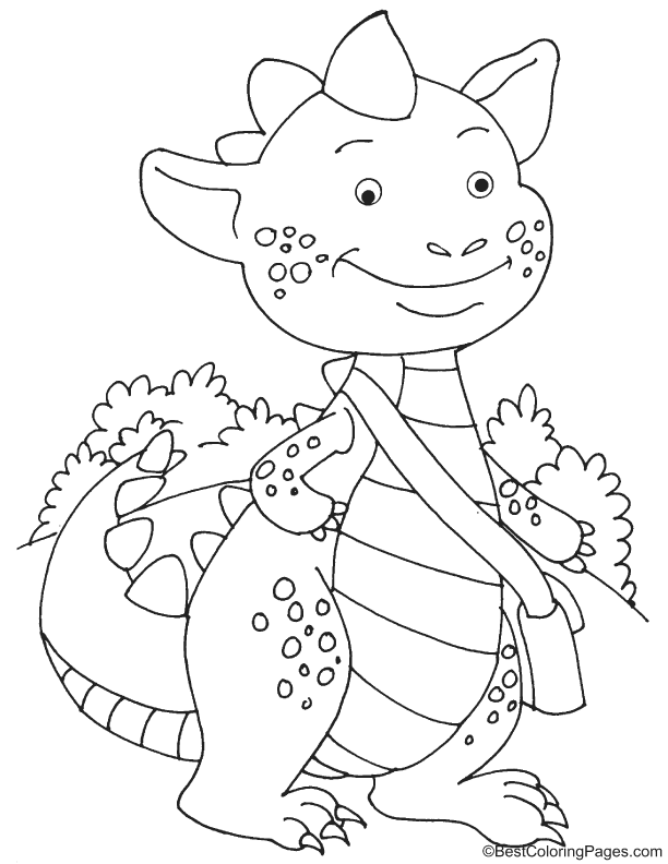 Dragon baby going to school coloring page