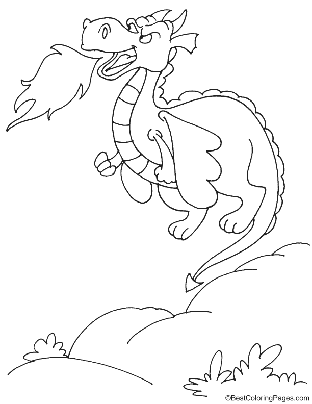 Dragon spewing fire coloring page