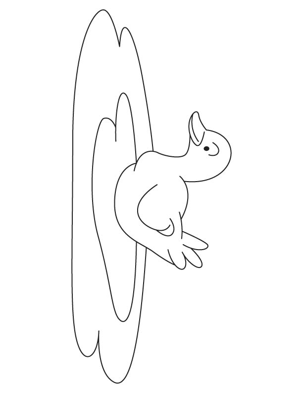 Duckling learning swimming coloring page