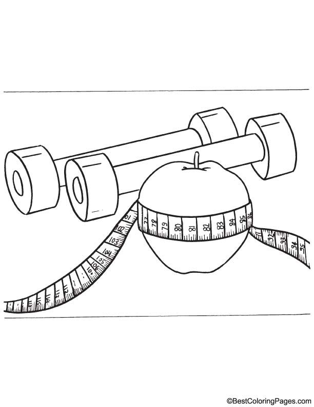 Dumbbell and apple coloring page