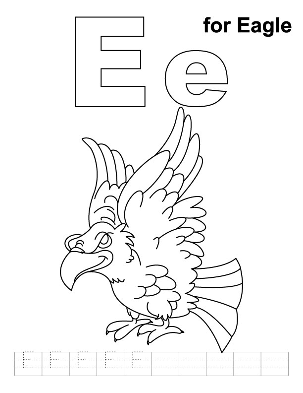 E for eagle coloring page with handwriting practice 