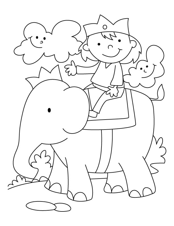 A boy riding an elephant coloring page