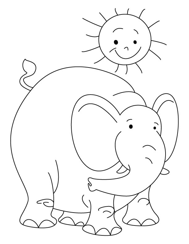 Elephant with the sun coloring page