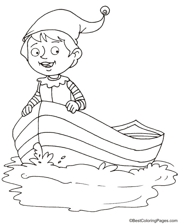 Elf boating coloring page