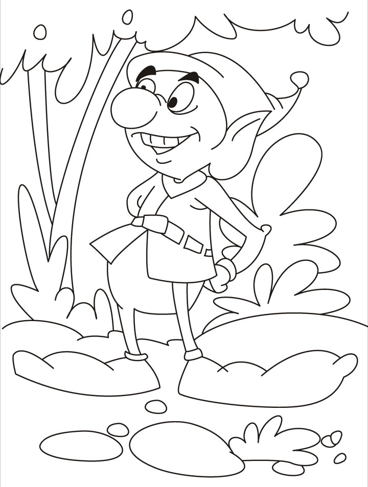 Hunter elf wandering in the woods to search something coloring pages