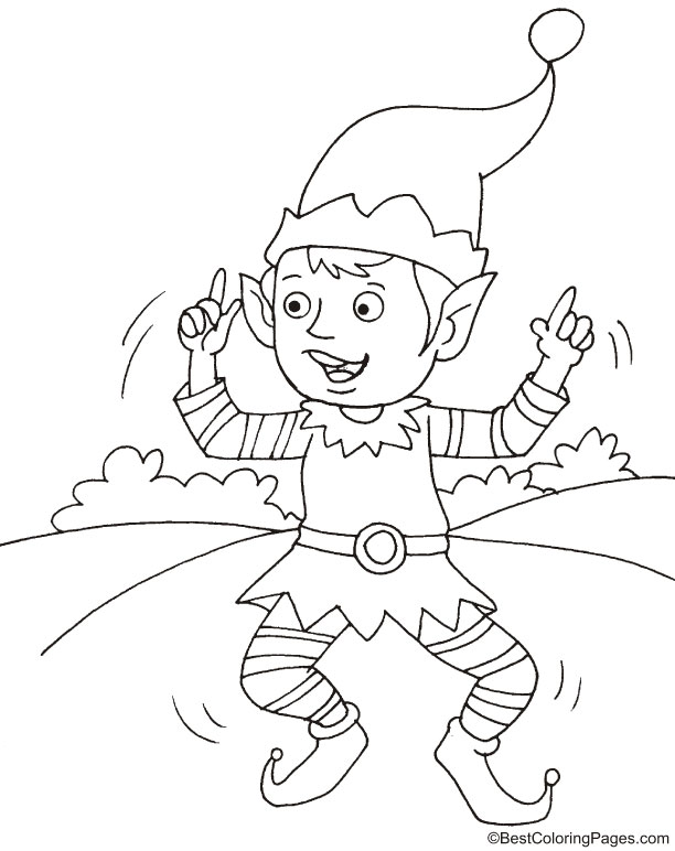 Elf dancing coloring page
