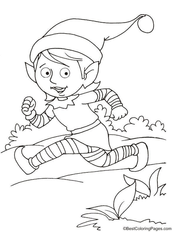 Elf running coloring page