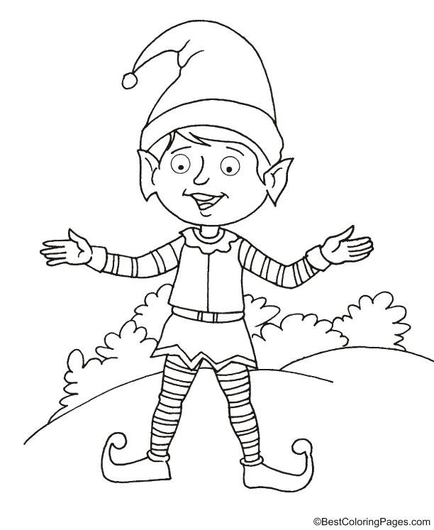 Elf showing a pose coloring page