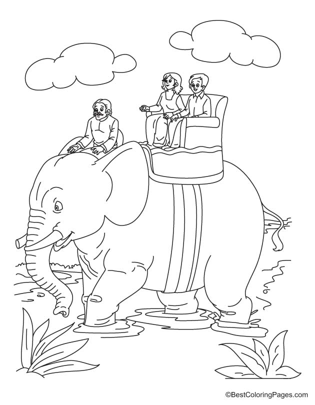 Enjoy elephant riding coloring page