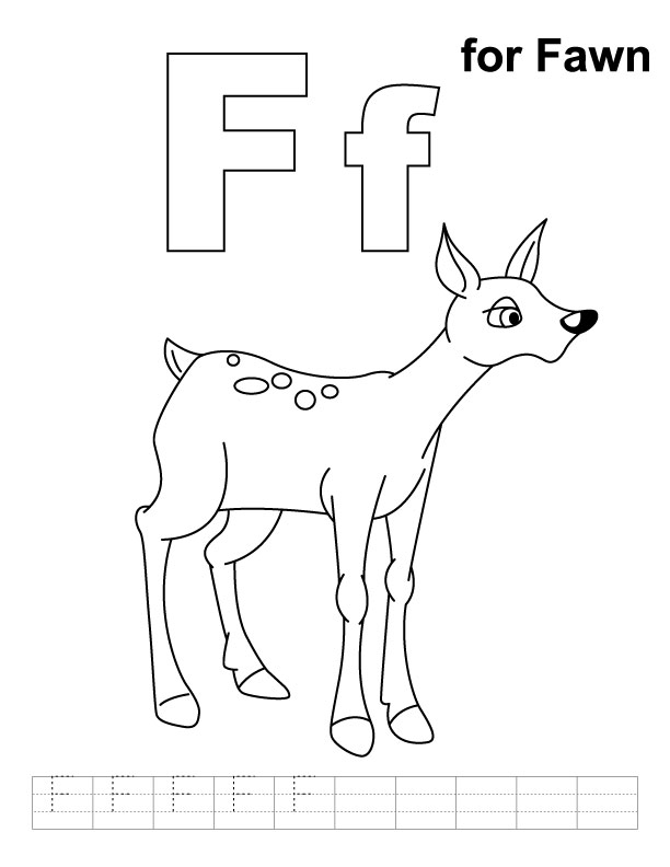 F for fawn coloring page with handwriting practice 