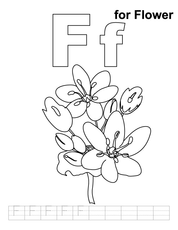 F for flower coloring page with handwriting practice 
