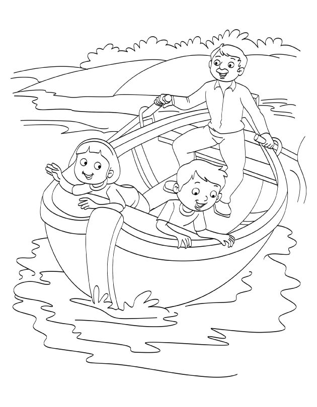 Father and kids enjoying boating