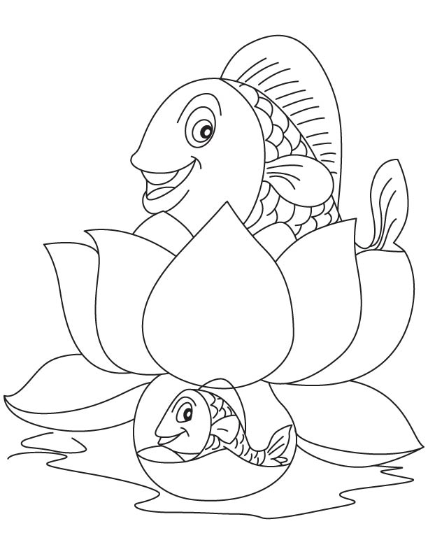 Fish in the lotus coloring page