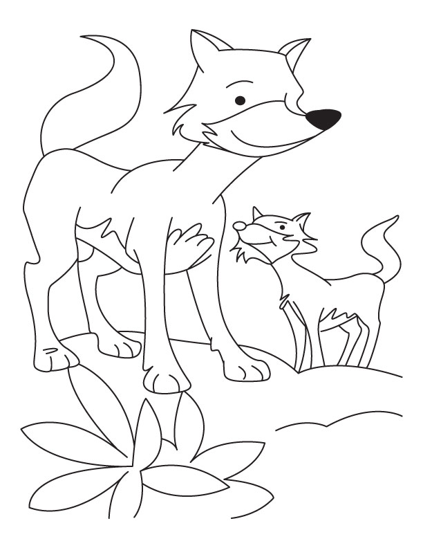 Fox with cub coloring pages