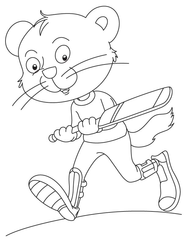 Funky cat playing cricket coloring page