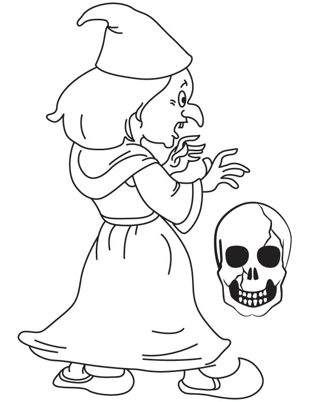 Funny witch coloring page