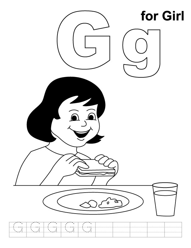 G for girl coloring page with handwriting practice 