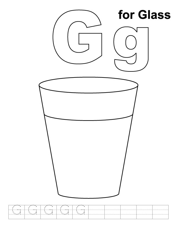G for glass coloring page with handwriting practice 
