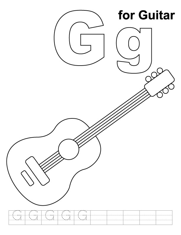 G for guitar coloring page with handwriting practice 