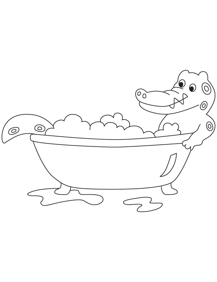 Alligator taking bath coloring pages